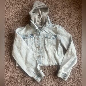 Little girls cropped hoodie button down denim jacket size 7/8